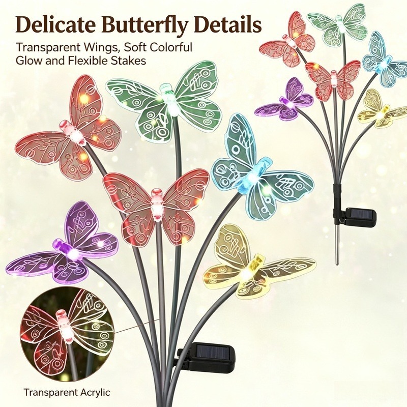 Outdoor Lighting Patio - Solar Powered Butterfly Lights, Waterproof LED