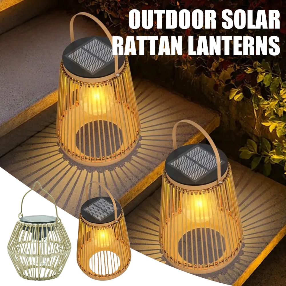 Outdoor Lighting Patio - IP65 Waterproof Solar Rattan Lantern Por