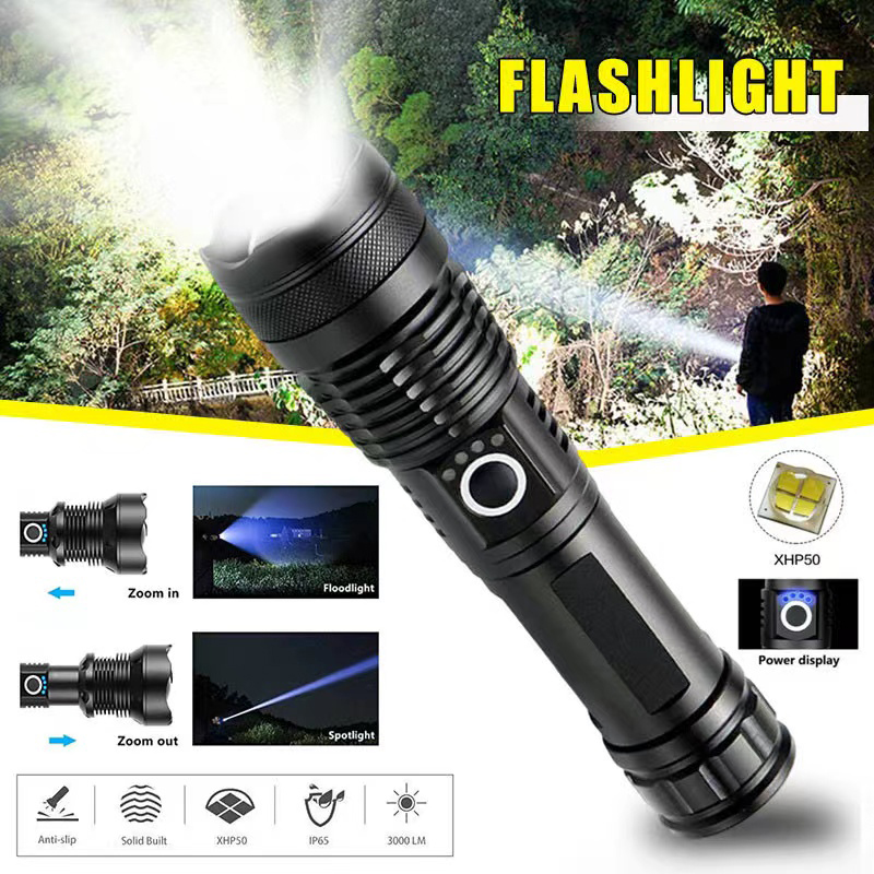 Outdoor Lighting Usa - High Power XHP70 Led Flashlight USB-C