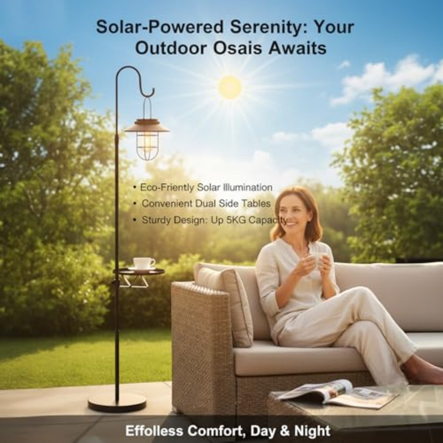 Solar Floor Lamp with Table, 6 - Outdoor Lighting Patio ulasan dan harga