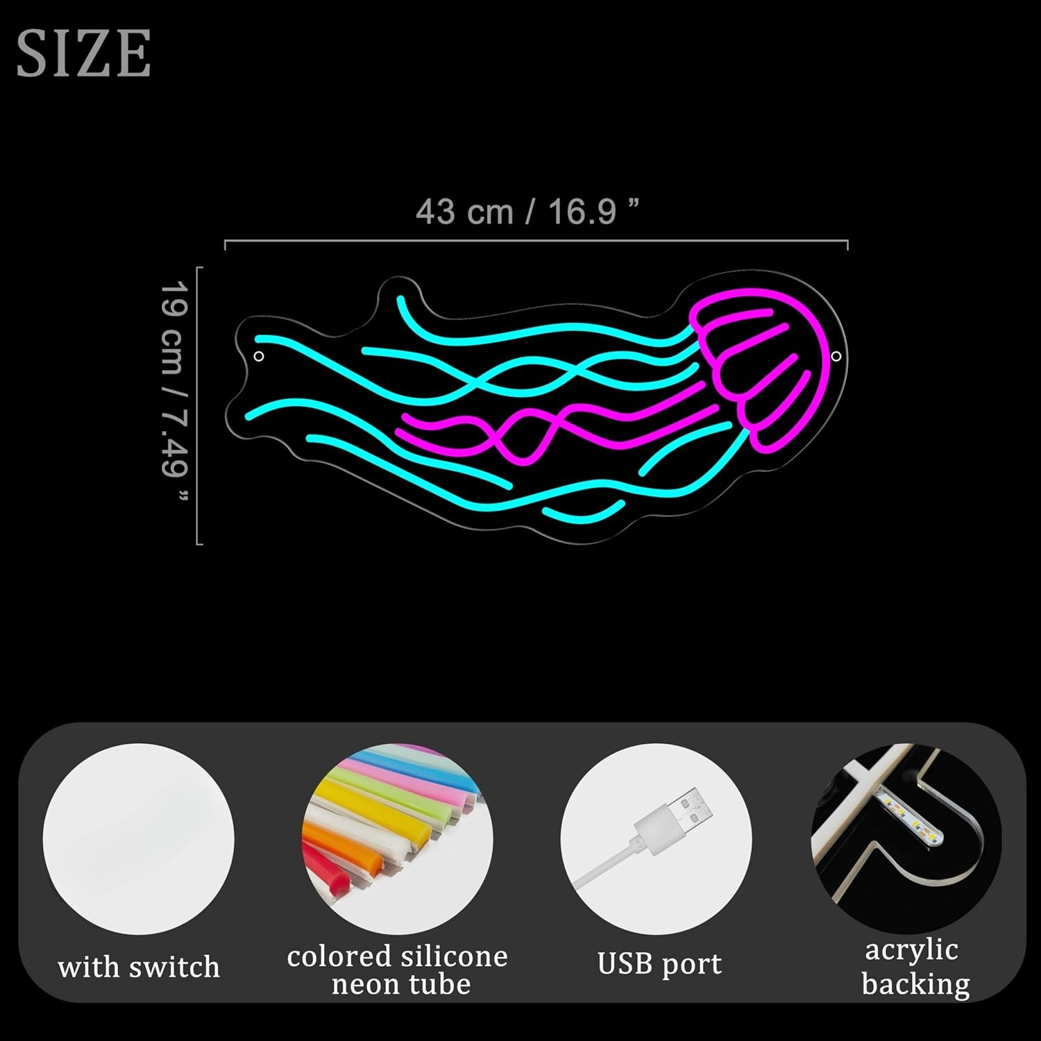 Jellyfish Neon Sign USB Dimmab - Outdoor Lighting Jellyfish ulasan dan harga